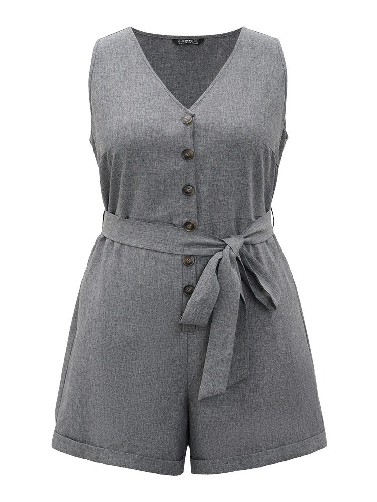 Plain Belted Button Through Roll Hem Tank Jumpsuit 11 Plain Belted Button Through Roll Hem Tank Jumpsuit - Image 9