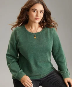 Solid Vintage Round Neck Sweatshirt -Clothing Shop 917551386 pm