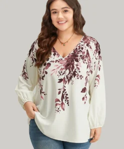 Plants Print Lantern Sleeve Button Detail Blouse -Clothing Shop 918322650 ai bf29a700 42c2 4258 8d30 26fb3615fa76