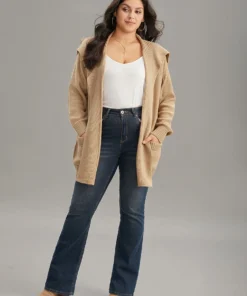 Solid Lapel Collar Pocket Open Front Cardigan -Clothing Shop 918638064 to