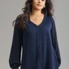 V Neck Guipure Lace Lantern Sleeve Blouse -Clothing Shop 918925649 sb