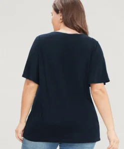 Solid Ruffle Sleeve Lace V Neck T-shirt -Clothing Shop 919221276 fj 938c7055 f75d 4cf3 aa16 82814697e7dd