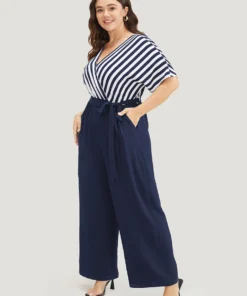 Striped Patchwork Pocket Batwing Sleeve Belted Wrap Jumpsuit 25 Striped Patchwork Pocket Batwing Sleeve Belted Wrap Jumpsuit -Clothing Shop 919986451 uv