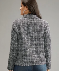 Gingham Texture Lapel Collar Metal Detail Jacket 13 Gingham Texture Lapel Collar Metal Detail Jacket -Clothing Shop 920195732 jo