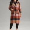 Contrast Plaid Patched Pocket Maxi Coat -Clothing Shop 920667248 ss