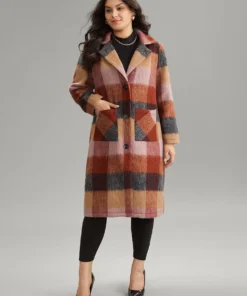 Contrast Plaid Patched Pocket Maxi Coat