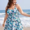 Tropical Print Tie Front Ruffles Swim Dress