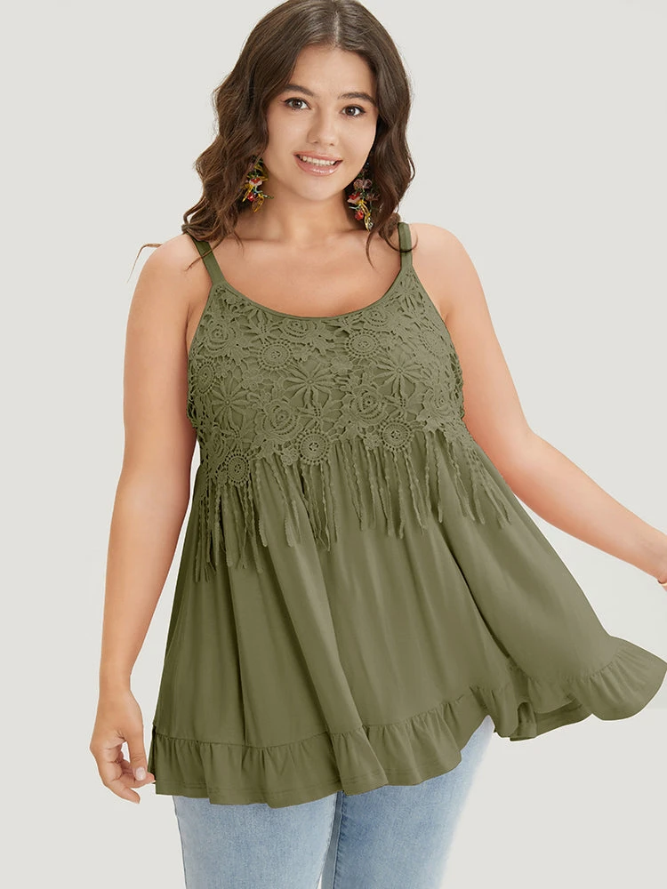 Plain Contrast Lace Ruffle Hem Cami Top 11 Plain Contrast Lace Ruffle Hem Cami Top - Image 9