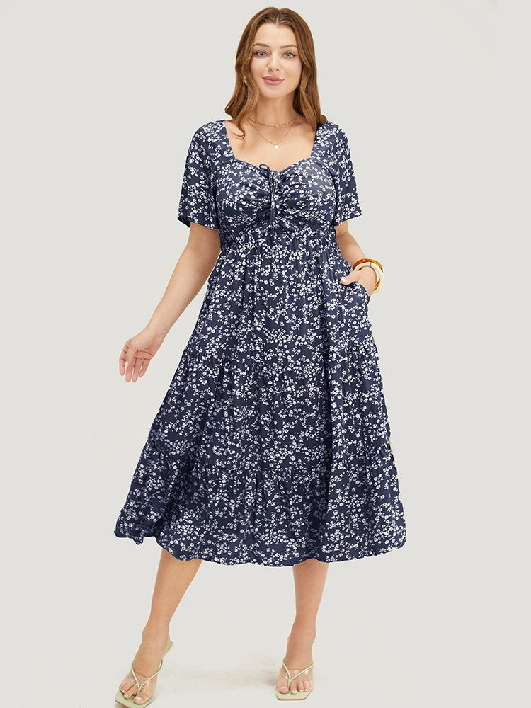 Ditsy Floral Drawstring Ruched Pocket Ruffle Tiered Dress 20 Ditsy Floral Drawstring Ruched Pocket Ruffle Tiered Dress - Image 18