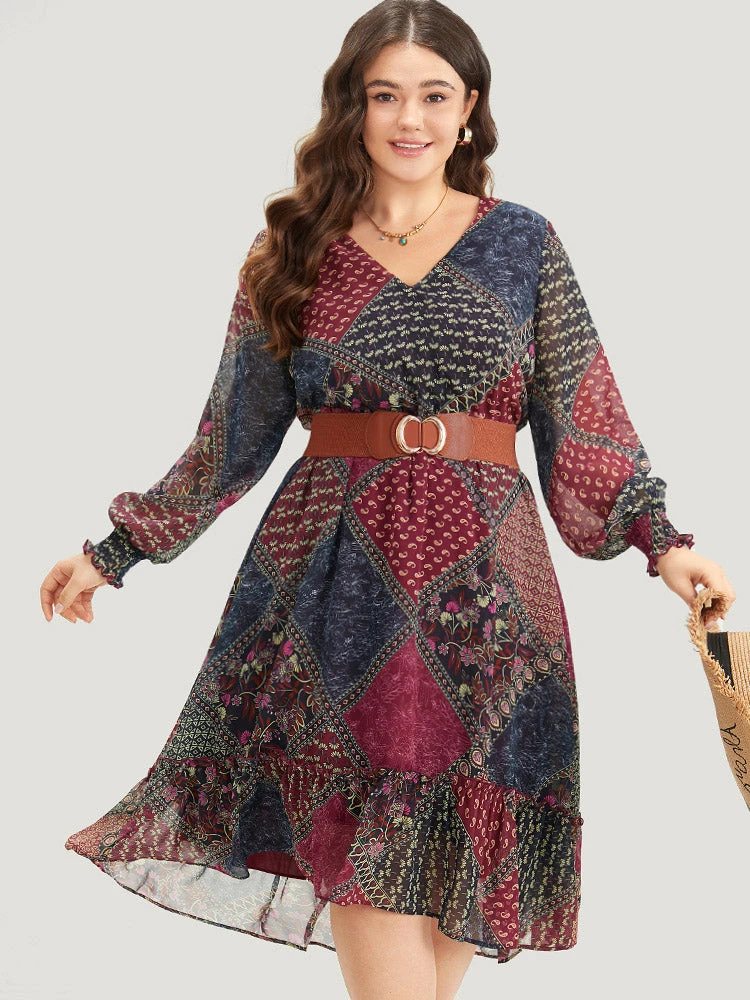 Bandana Print Shirred Flutter Hem Dress 5 Bandana Print Shirred Flutter Hem Dress - Image 3