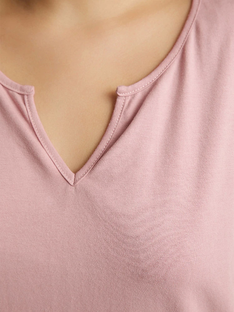Solid Cotton Notched Sleep Top 7 Solid Cotton Notched Sleep Top - Image 5