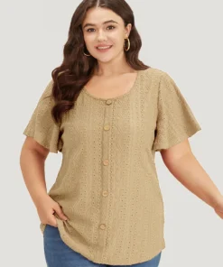 Embroidered Button Detail Crew Neck Flutter Sleeve T-shirt -Clothing Shop 92357151 xb 43d4c9c1 7b3f 471d afbf 8c3cc6a26e81