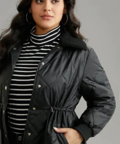 Solid Quilted Fuzzy Trim Drawstring Coat -Clothing Shop 923626858 rq e9e2b878 1cec 43d5 8b01 7bd3d0abcf60