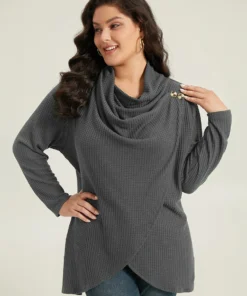 Waffle Knit Cowl Neck Wrap Hem T-shirt -Clothing Shop 924457477 nf 0bb22487 0c55 4e0e a5c0 a7fe2244805c