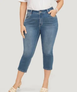 Skinny Very Stretchy High Rise Medium Wash Cropped Jeans -Clothing Shop 924548506 zb