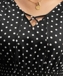 Polka Dot Lace Up Shirred Flutters Blouse -Clothing Shop 925204480 yw 8a1b8bdb ef58 4f01 b87a a85577186b71