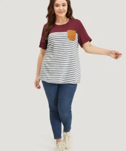 Striped Patchwork Round Neck Patched Pocket T-shirt 41 Striped Patchwork Round Neck Patched Pocket T-shirt -Clothing Shop 925481882 to da477009 84f2 45aa 8b70 5c3dd0bfdbfe