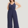 Plain Pocket Elastic Waist Ties Cami Jumpsuit -Clothing Shop 925573954 mm