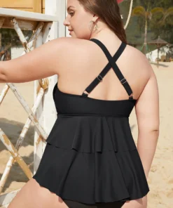 Drawstring Crisscross Back Ruffle Tiered Tankini Top -Clothing Shop 925759894 yj 39cb0be2 7fb8 4416 a492 aad741473571