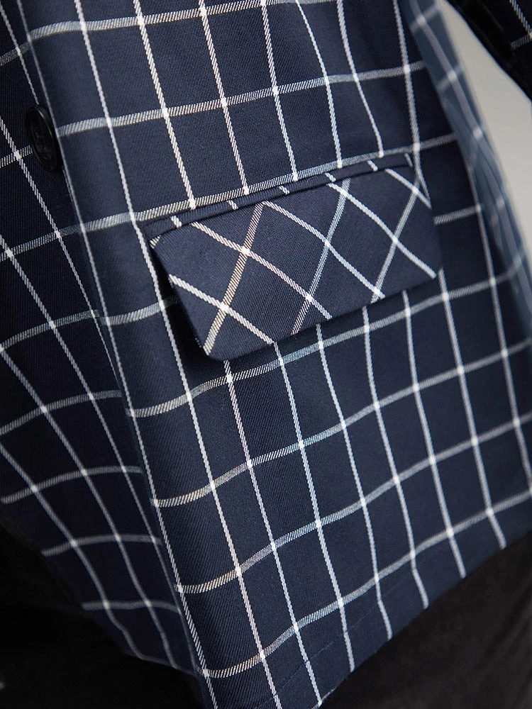 Plaid Flap Detail Suit Collar Button Up Blazer 11 Plaid Flap Detail Suit Collar Button Up Blazer - Image 9