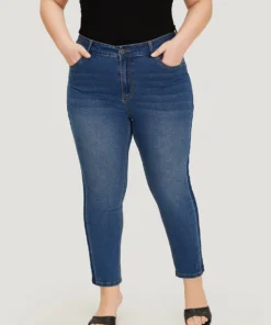 Very Stretchy High Rise Medium Wash Contrast Patchwork Jeans -Clothing Shop 926867549 dw
