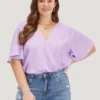 Solid Ruffle Sleeve V Neck Ruched Bodysuit -Clothing Shop 927254897 vo
