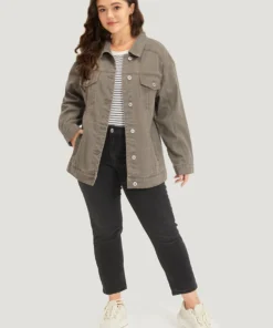 Solid Denim Button Fly Flap Pocket Light Wash Jacket -Clothing Shop 927405959 rt