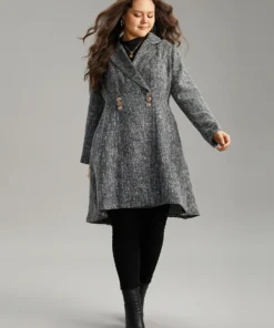 Tweed Double Breasted Pocket Lapel Collar Coat -Clothing Shop 927703704 iv