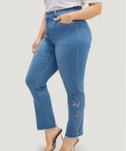Very Stretchy High Rise Medium Wash Broderie Anglaise Jeans -Clothing Shop 928788987 ga
