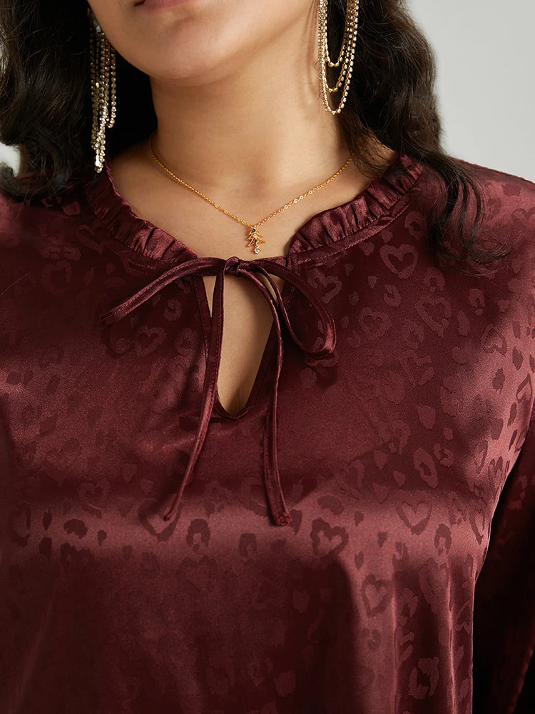 Solid Knot Neck Frill Trim Flutter Sleeve Blouse 10 Solid Knot Neck Frill Trim Flutter Sleeve Blouse - Image 8