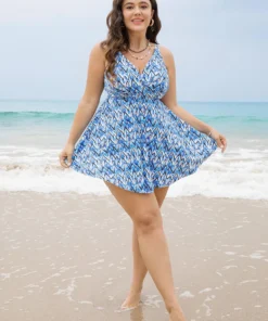 Ripple Print Contrast Ruffle Hem Swim Dress -Clothing Shop 928983279 cb