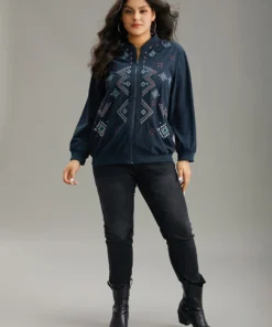 Corduroy Geo Embroidered Zipper Fly Jacket -Clothing Shop 929837672 oo