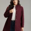 Solid Button Fly Stand Collar Belted Pocket Coat -Clothing Shop 929897062 pu