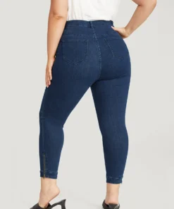 Solid Very Stretchy Dark Wash Zipper Side Jeans -Clothing Shop 930327457 tz
