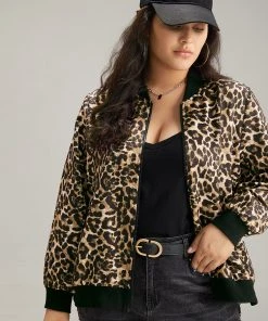 Leopard Patchwork Zipper Pocket Jacket -Clothing Shop 93039472 em