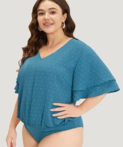 Polka Dot V Neck Ruffle Layered Sleeve Bodysuit -Clothing Shop 931001000 lz