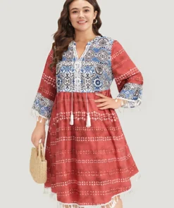 Bandana Print Contrast Tassels Trim Ties Notched Dress -Clothing Shop 931232006 cp dc97670b 120c 43d1 9bf9 479690de4da4