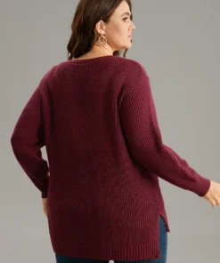 High Low Hem Lace Up Split Side Pullover -Clothing Shop 931380476 lo