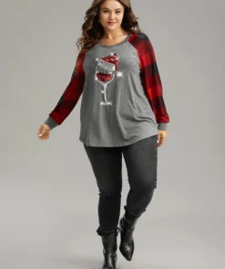 Christmas Sequin Plaid Patchwork T-shirt -Clothing Shop 931846525 uq