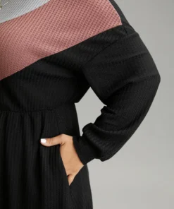 Colorblock Waffle Knit Pocket Drop Shoulder Dress -Clothing Shop 931966829 xw
