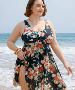 Floral Ruffle Hem Twist Ruched Swim Dress -Clothing Shop 932245221 sl