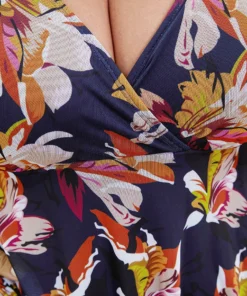 Floral Mesh Surplice Neck Ruffles Swim Dress -Clothing Shop 932332110 ci