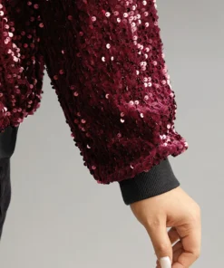 Sequin Zipper Patchwork Contrast Bomber Jacket -Clothing Shop 932334120 jj