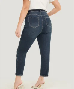 Very Stretchy High Rise Dark Wash Distressed Stitch Jeans -Clothing Shop 932465130 zo