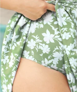 Floral Print V Neck Ruffle Hem Ruched Detail Swim Dress -Clothing Shop 932494662 al