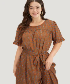 Bandana Print Flutter Trim Pocket Belted Dress -Clothing Shop 933477912 oo