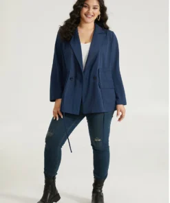 Anti-Wrinkle Button Up Drawstring Pocket Blazer -Clothing Shop 933563886 wl