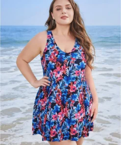 Floral Print Ruffles Sculpt Waist A Line Swim Dress -Clothing Shop 933699500 xk