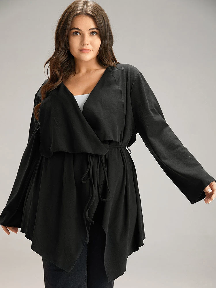 Solid Rib Knit Ties Lapel Collar Kimono 3 Solid Rib Knit Ties Lapel Collar Kimono