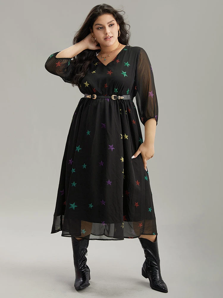 Star Mesh Patchwork Elastic Waist Dress 4 Star Mesh Patchwork Elastic Waist Dress - Image 2